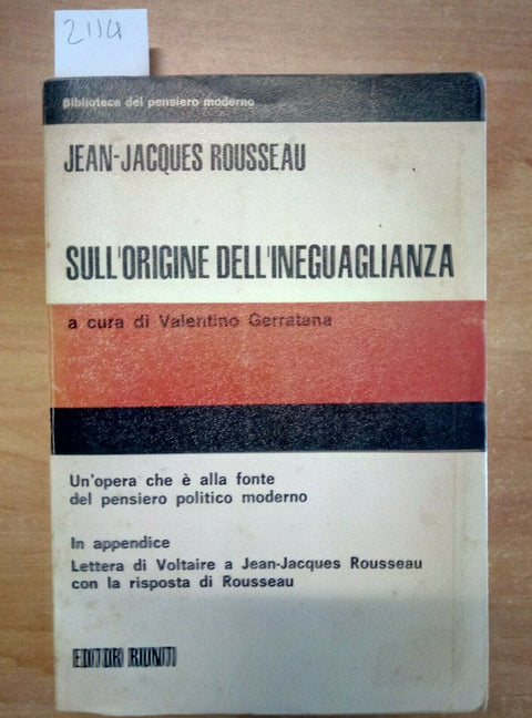 JACQUES ROUSSEAU - SULL'ORIGINE DELL'INEGUAGLIANZA 1975 EDITORI RIUNITI (