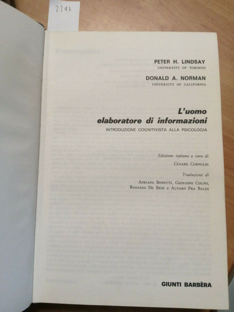 LINDSAY NORMAN - L'UOMO ELABORATORE DI INFORMAZIONI - 1984 GIUNTI BARBERA