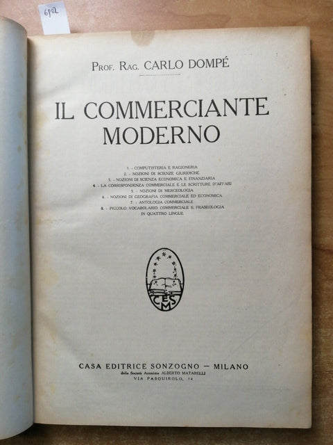 Carlo Domp IL COMMERCIANTE MODERNO 1936 Sonzogno ragioneria economia finanz6802