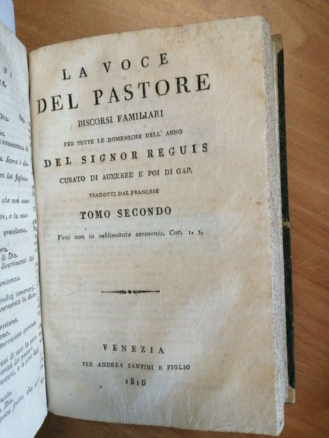 REGUIS - LA VOCE DEL PASTORE 1816 DISCORSI FAMILIARI D'UN CURATO 2 TOMI (2