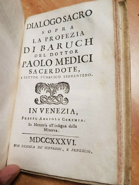 DIALOGO SACRO SOPRA ISAIA E GEREMIA PROFETA 1735 PAOLO MEDICI 4 TOMI IN 1 (