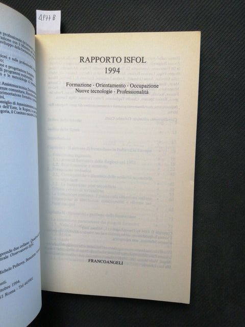 RAPPORTO ISFOL 1994 MERCATO DEL LAVORO occupazione formazione FRANCOANGELI(