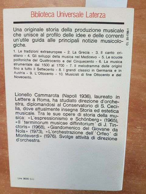 LIONELLO CAMMAROTA - STORIA DELLA MUSICA - EDITORI LATERZA - 1981 - (470