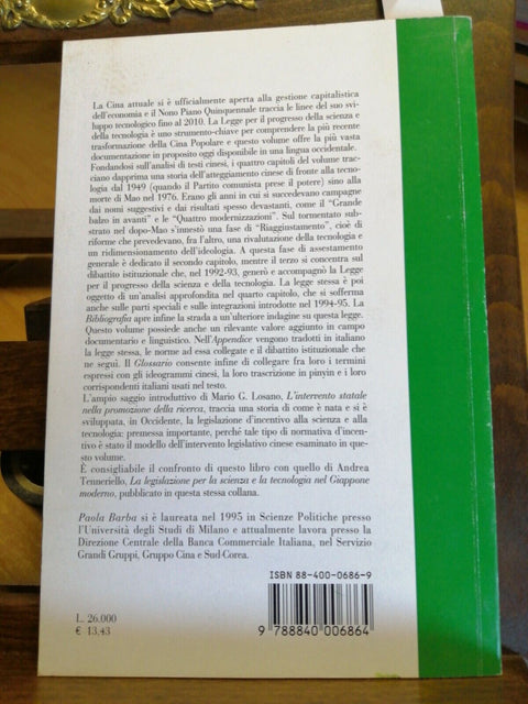 BARBA LA LEGISLAZIONE PER LA SCIENZA E LA TECNOLOGIA NELLA REPUBBL. CINESE 6314E