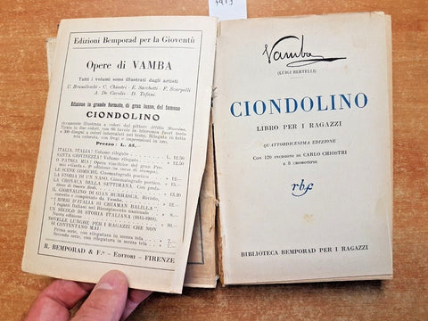 CIONDOLINO - VAMBA Luigi Bertelli 1931 BEMPORAD 128 illustrazioni CHIOSTRI