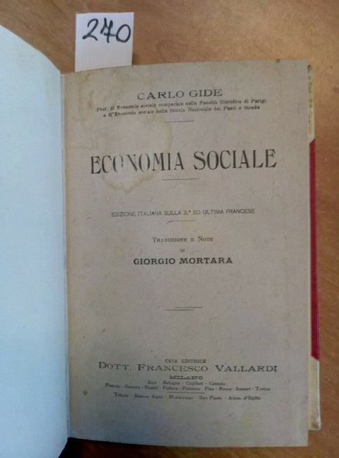 CARLO GIDE - ECONOMIA SOCIALE - GIORGIO MORTARA - VALLARDI (270)