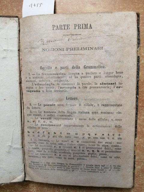 MOTTURA PARATO - NUOVA GRAMMATICA LINGUA ITALIANA - fine '800 (1755)