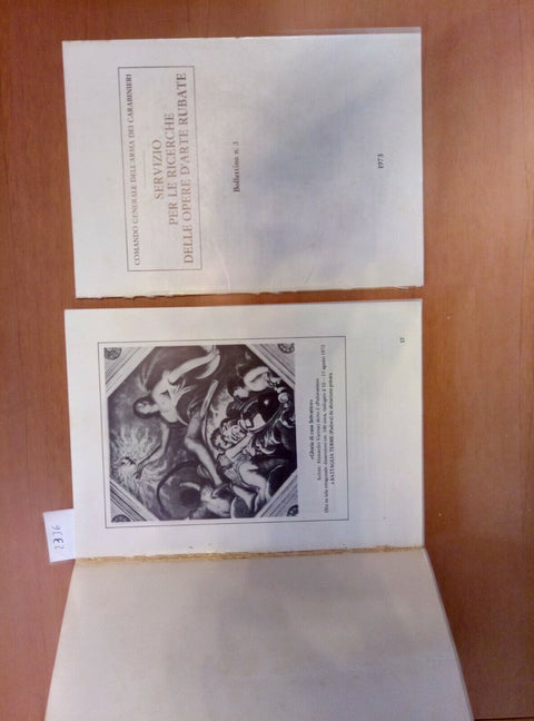 SERVIZIO PER LE RICERCHE DELLE OPERE D'ARTE RUBATE 1973 ARMA CARABINIERI (
