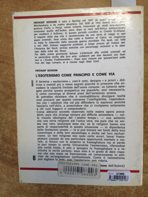 L'ESOTERISMO COME PRINCIPIO E COME VIA - Frithjof Schuon 1984 MEDITERRANEE