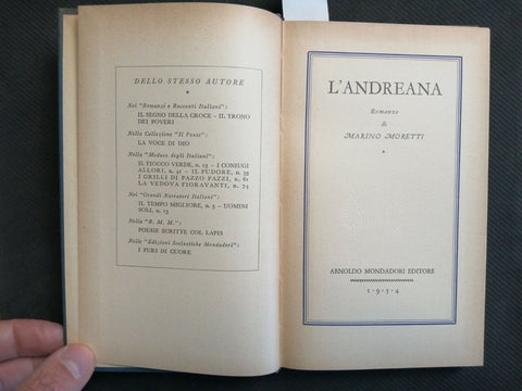 MARINO MORETTI - L'ANDREANA - MONDADORI - 1954 grandi narratori italiani(5