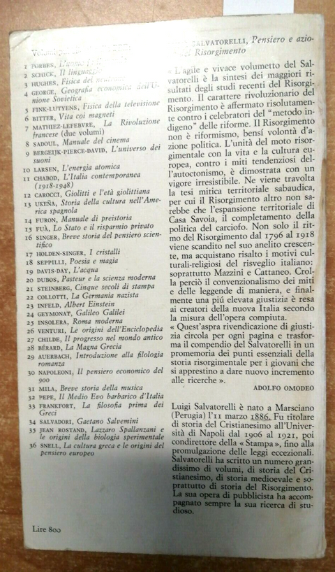 SALVATORELLI LUIGI - PENSIERO E AZIONE DEL RISORGIMENTO - 1963 - EINAUDI (5