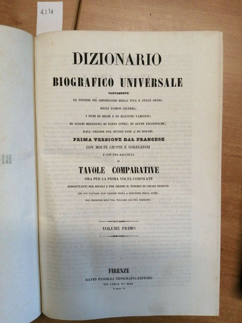 DIZIONARIO BIOGRAFICO UNIVERSALE 5 VOLUMI PASSIGLI 1840/49 con incisioni! (