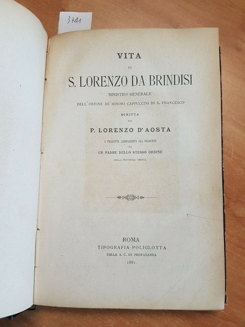 VITA DI S. LORENZO DA BRINDISI SCRITTA DA LORENZO D'AOSTA 1881 POLIGLOTTA