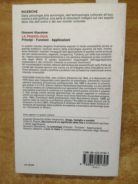 Giovanni Giacalone LA PRANOLOGIA principi funzioni applicazioni 1989 mursia