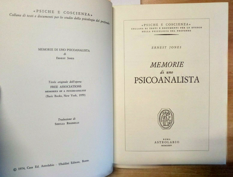 ERNEST JONES - MEMORIE DI UNO PSICOANALISTA 1974 ASTROLABIO psiche coscienza1412