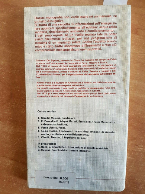 G. DEL SIGNORE/ A. PONSI - LA CASA SOLARE - UNIEDIT 1977 PANNELLI SOLARI (1