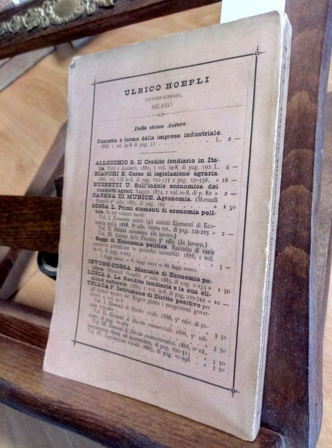 PRIMI ELEMENTI DI ECONOMIA AGRARIA 1890 EMILIO COSSA - HOEPLI (2890) C