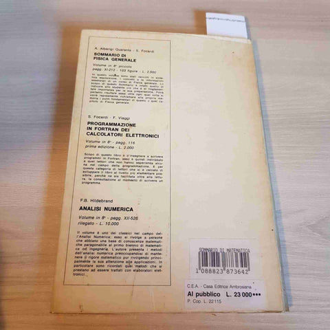 SOMMARIO DI ANALISI MATEMATICA - S. FOCARDI - CASA EDITRICE AMBROSIANA - 1972