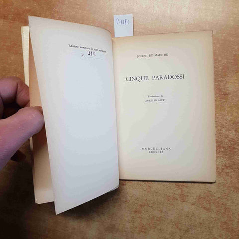 JOSEPH DE MAISTRE - CINQUE PARADOSSI 1954 MORCELLIANA fuochi TIRATURA NUMERATA