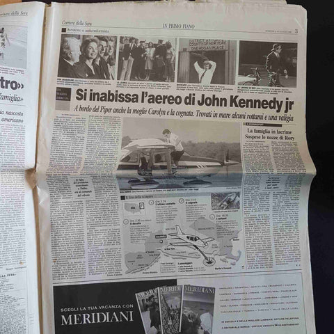 CORRIERE DELLA SERA 18 LUGLIO 1999 SCOMPARE IN MARE L'AEREO DI JOHN KENNEDY