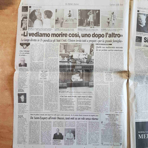 CORRIERE DELLA SERA 18 LUGLIO 1999 SCOMPARE IN MARE L'AEREO DI JOHN KENNEDY