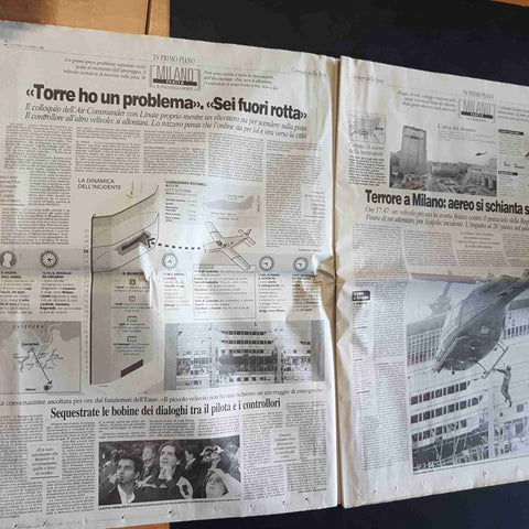 CORRIERE DELLA SERA 19 APRILE 2002 AEREO CONTRO IL PIRELLONE MILANO gino fasulo