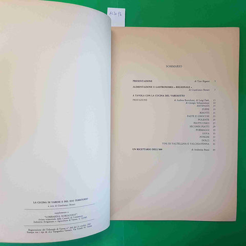 LA CUCINA DI VARESE E DEL SUO TERRITORIO ricette tradizionali e moderne 1985