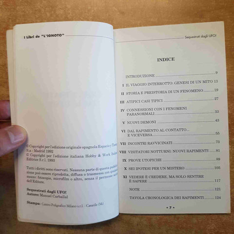 SEQUESTRATI DAGLI UFO - I LIBRI DELL'IGNOTO 21 HOBBY WORK 1993 CARBALLAL