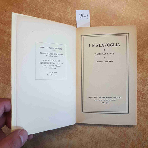 GIOVANNI VERGA - I MALAVOGLIA 1955 MONDADORI