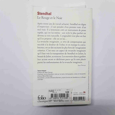 STENDHAL - FOLIO CLASSIQUE - LE ROUGE ET LE NOIR 2000 TEXTE INTEGRAL