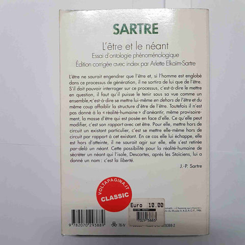 SARTRE - GALLIMARD - L'ETRE ET LE NEANT essai d'ontologie phenomenologique