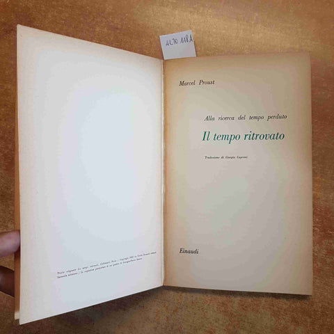 MARCEL PROUST - EINAUDI - IL TEMPO RITROVATO - 3 SETTEMBRE 1952