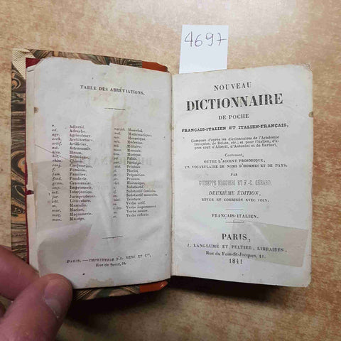 NOUVEAU DICTIONNAIRE DE POCHE FRANCAIS-ITALIEN ET ITALIEN-FRANCAIS 1841 LANGLUME