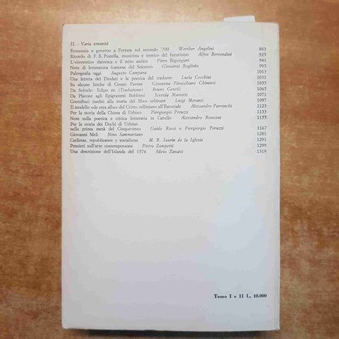 STUDI URBINATI 1-2/1967 STUDI IN ONORE DI ARTURO MASSOLO filatete dewey  ARGALIA