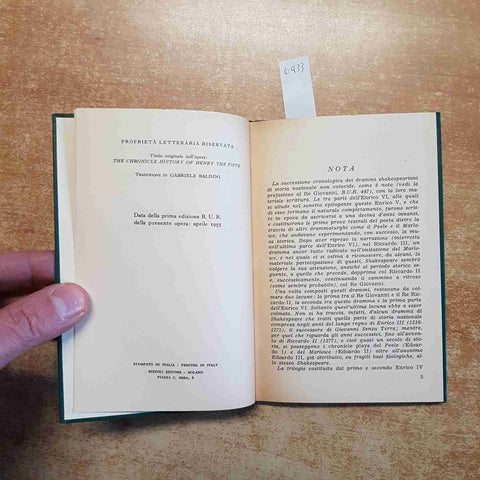 SHAKESPEARE - LA CRONACA DI RE ENRICO V - STORIE INGLESI RIZZOLI BUR