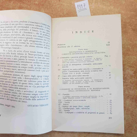 RAGAZZI ANTISOCIALI IL PROBLEMA DELINQUENZA MINORILE PSICOLOGIA 1954 VERGANI