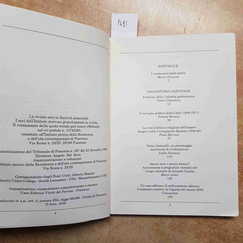 STUDI PIACENTINI N. 29 2001 RIVISTA ISTITUTO STORICO RESISTENZA FASCISMO LIBIA