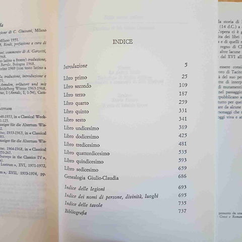 TACITO ANNALI DALLA MORTE DEL DIVO AUGUSTO - RUSCONI - I CLASSICI DI STORIA 1978
