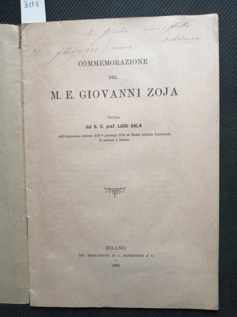 COMMEMORAZIONE DEL M.E. GIOANNI ZOJA letta da Luigi Sala - 1903 - Milano (3