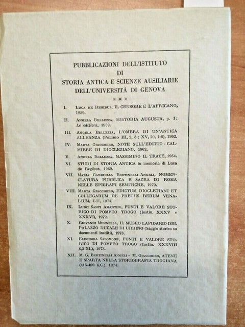 ATENE E SPARTA NELLA STORIOGRAFIA TROGIANA - BERTINELLI ANGELI 1974 GENOVA(