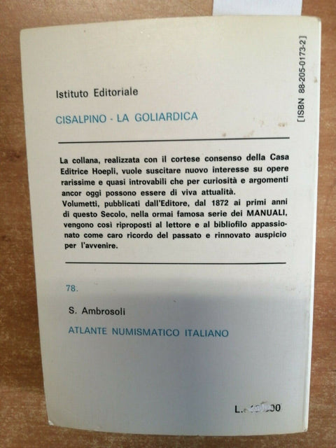 S. AMBROSOLI - ATLANTE NUMISMATICO ITALIANO CISALPINO 1986 REPRINT HOEPLI (