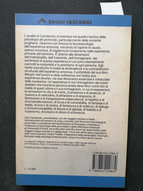 Aldo Carotenuto - Eros e Pathos - Bompiani - 1995 - Psicologia, Jung (5021