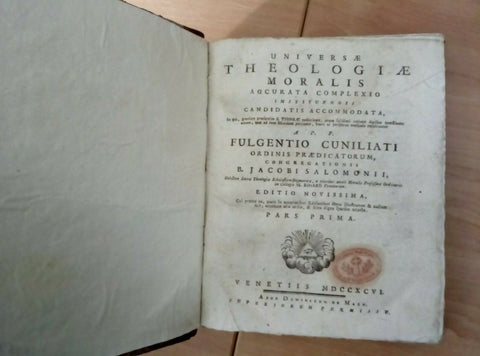 1796 UNIVERSA THEOLOGIA MORALIS - FULGENTIO CUNILIATI 2 VOLUMI (1390)