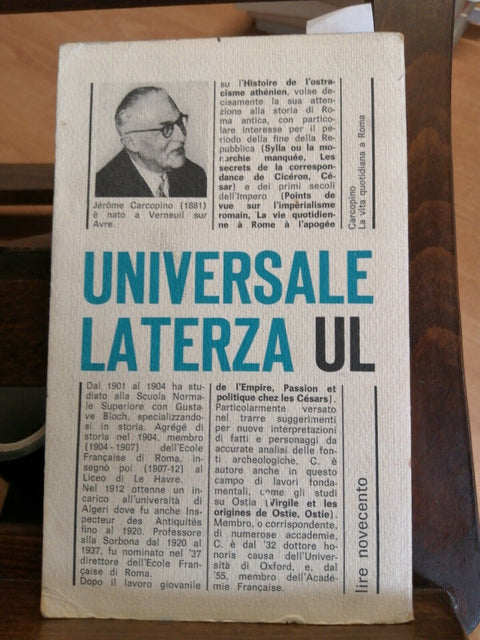 LA VITA QUOTIDIANA A ROMA - JEROME CARCOPINO 1967 LATERZA (3637F)