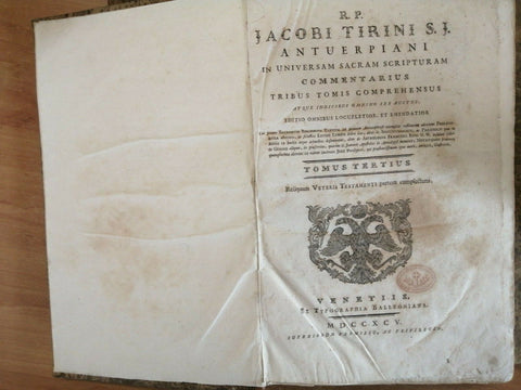 1795 JACOBI TIRINI ANTUERPIANI IN UNIVERSAM SACRAM SCRIPTURAM COMMENTARIUS