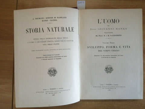 GIOVANNI RANKE - L'UOMO VOL.1 - SVILUPPO FORMA VITA DEL CORPO UMANO 1890 (