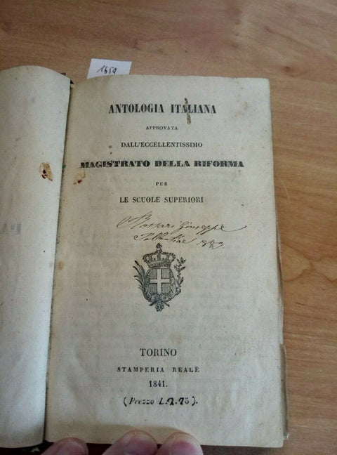 ANTOLOGIA ITALIANA - MAGISTRATO DELLA RIFORMA 1841 STAMPERIA REALE TORINO (