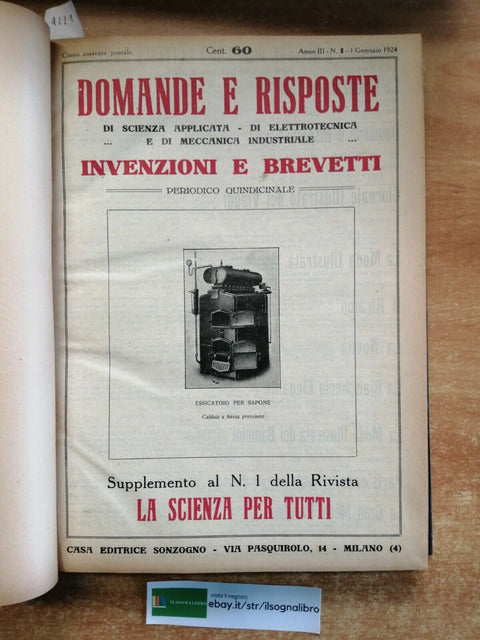 DOMANDE E RISPOSTE annata 1924 completa RIVISTA INVENZIONI SCIENZA MECCANICA4221