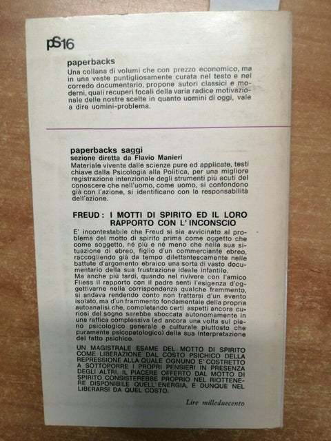 FREUD - I MOTTI DI SPIRITO E IL LORO RAPPORTO CON INCONSCIO - NEWTON 1971 (