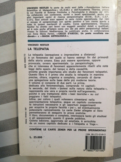 LA TELEPATIA - Vincenzo Nestler 1992 EDIZIONI MEDITERRANEE no carte zener!